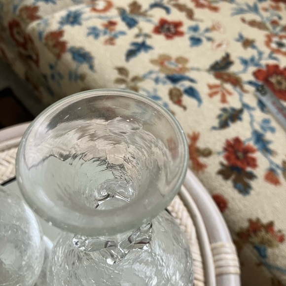 2 BLENKO CRACKLE ICE GLASS CLEAR 7” VASES 1940’s APPLIED NECK RUFFLE BULBOUS - Picture 10 of 15